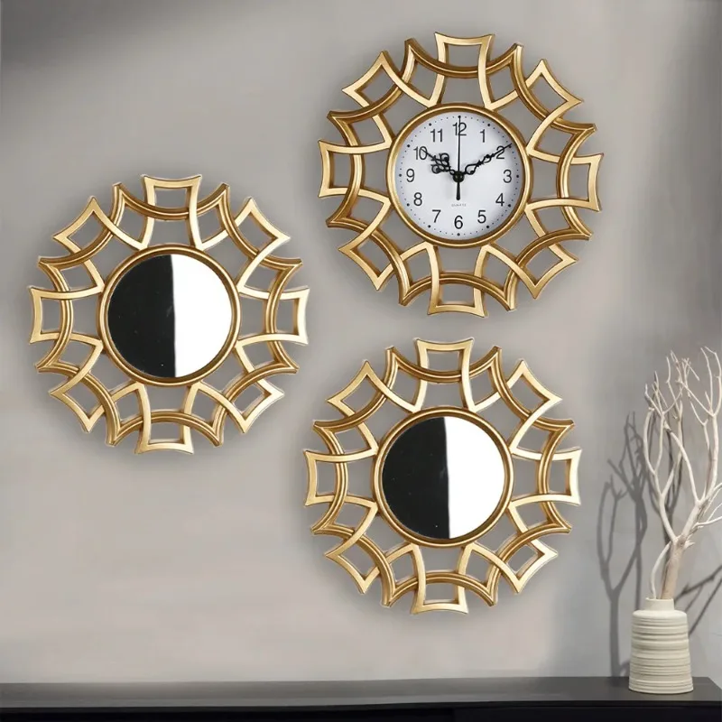 Golden Frame Circular Creative Decorative Clock Retro Wall Clock, European Style Creative Antique Wall Clock