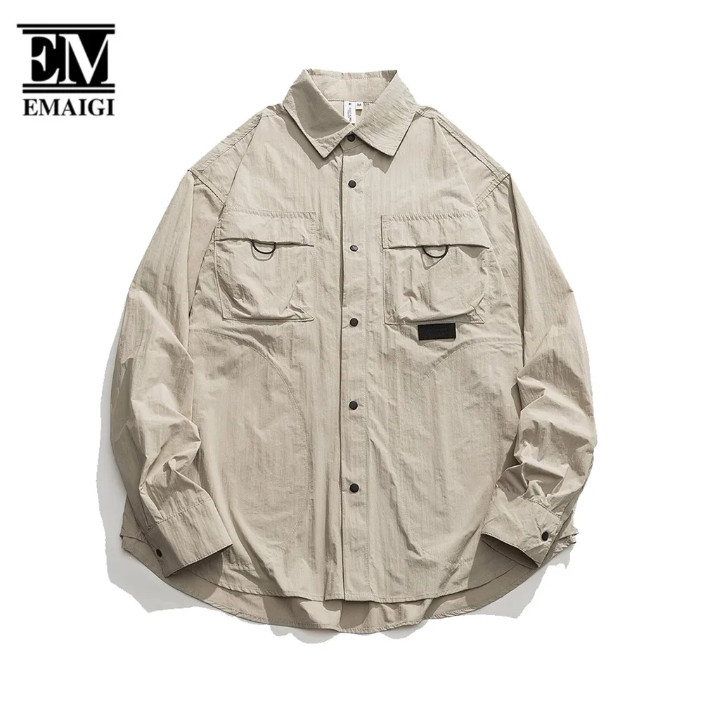 ผู้ชายกลางแจ้งแห้งเร็วแฟชั่นแขนยาวหลวม Casual Cargo เสื้อ Cityboy Oversize Vintage เสื้อ Coat