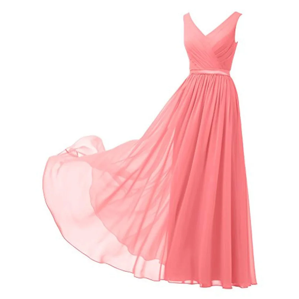 A Line Chiffon V Neck Sashes Pleat Elegant Off Shoulder Bridesmaid Dresses Wedding Party Evening Formal Prom Lace Up Back