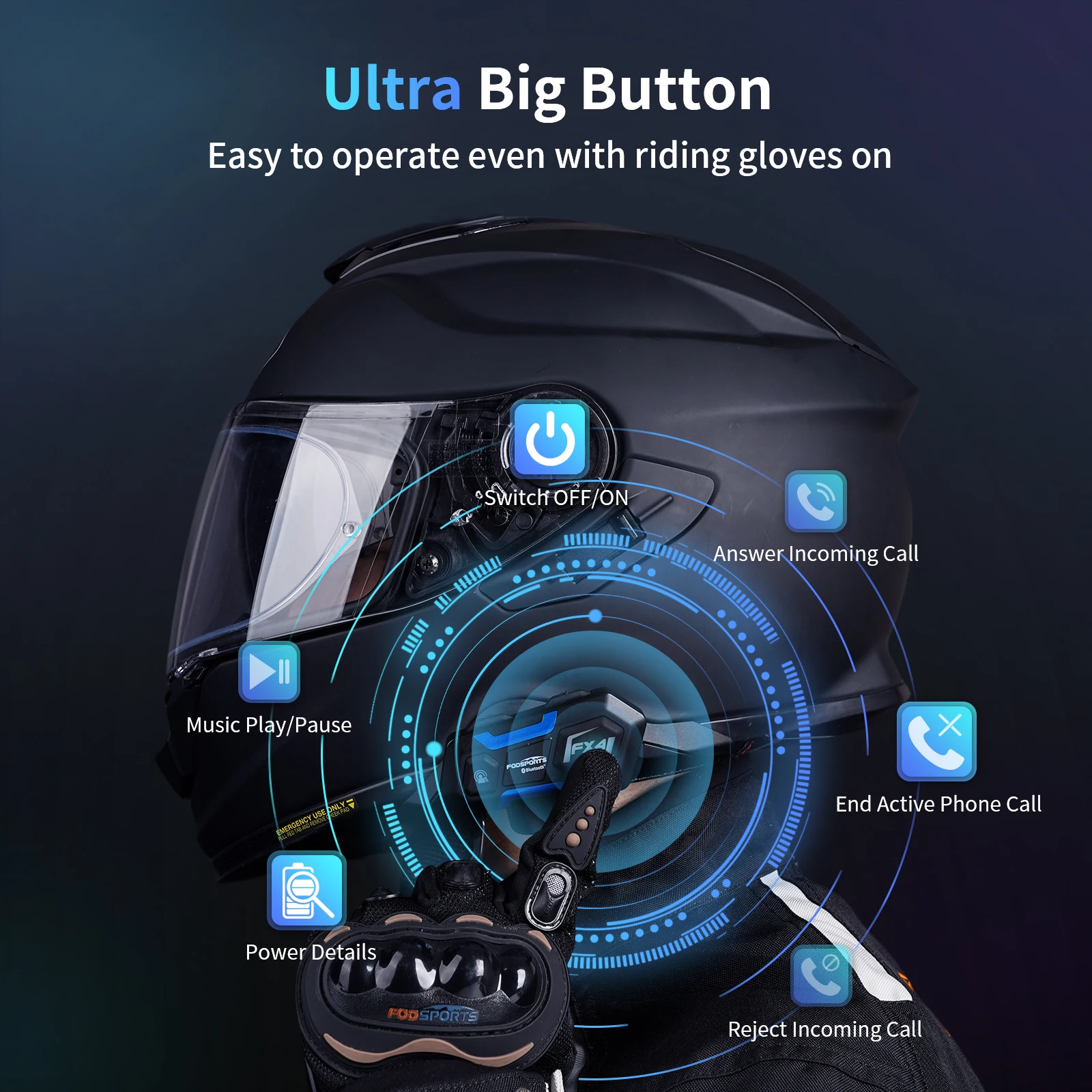 Fodsports FX4 Pro Motorcycle Helmet Intercom Bluetooth Helmet Headset 1200m 4 Rider BT Interphone,FM Radio