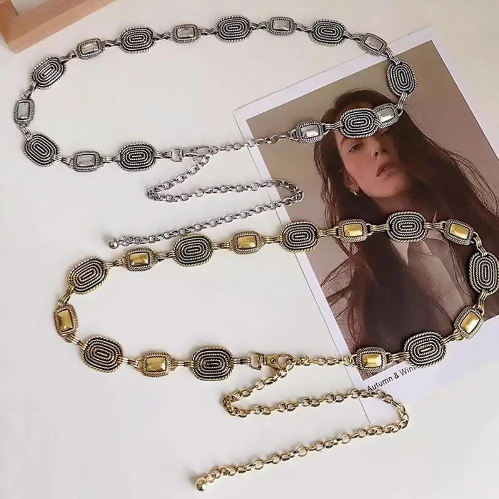 حزام معدني للنساء ، ريترو ، طراز بوهيمي ، حزام بطن معدني ، متعدد الاستخدامات ، زخرفة اللباس ، إكسسوارات سلسلة الخصر ، جديدة