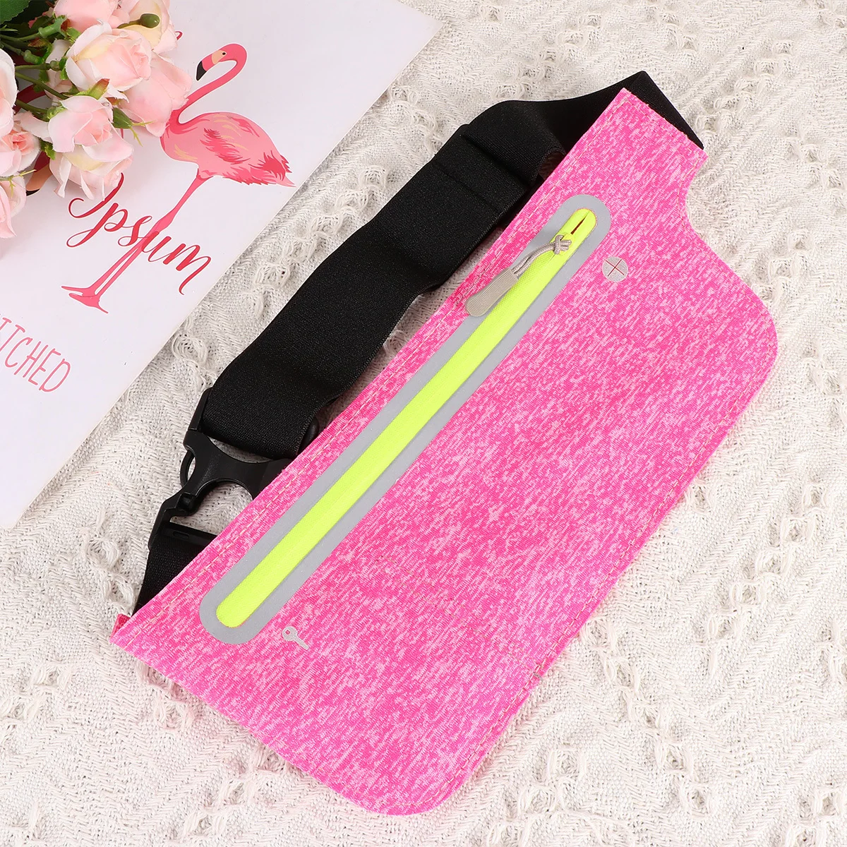 

Waterproof Waist Pack Pink Camouflage Elastic Breathable Double Compartment Bag Lightweight Durable for Outdoor Sports Marathon