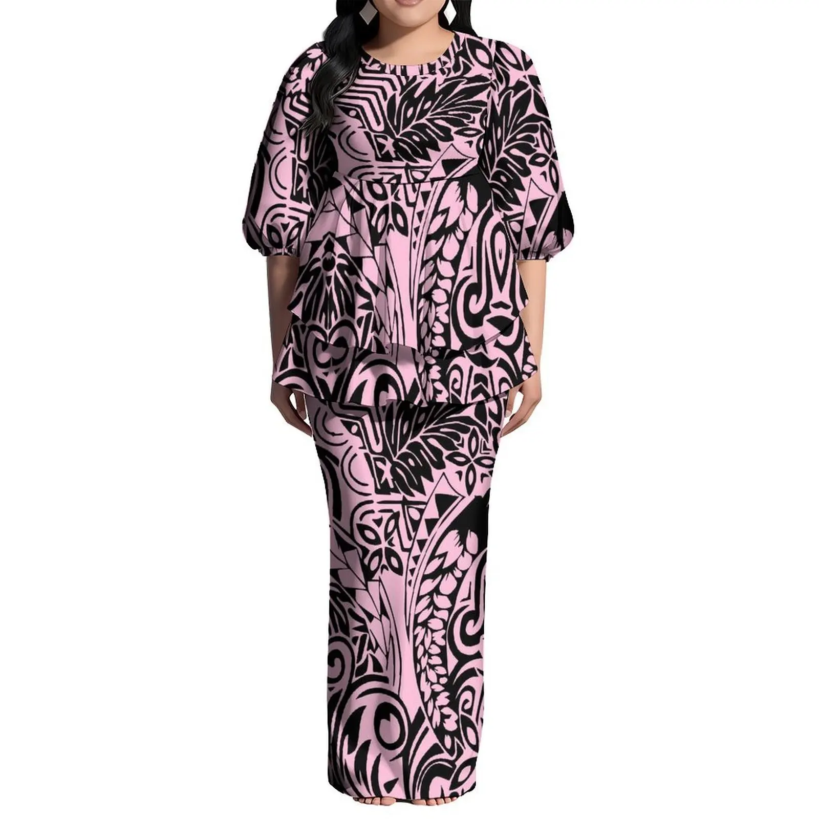 فستان بدلة Puletasi عصري بأكمام منتفخة ورقبة دائرية وحاشية مزدوجة فستان نسائي مخصص من البولينيز #5