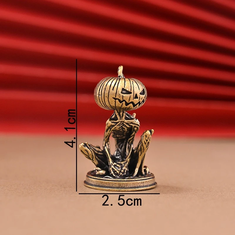 1 Piece Vintage Brass Pumpkin Monster Statue Ornament Suitable Office, Home, Desktop, Halloween and Christmas Parties, Gift