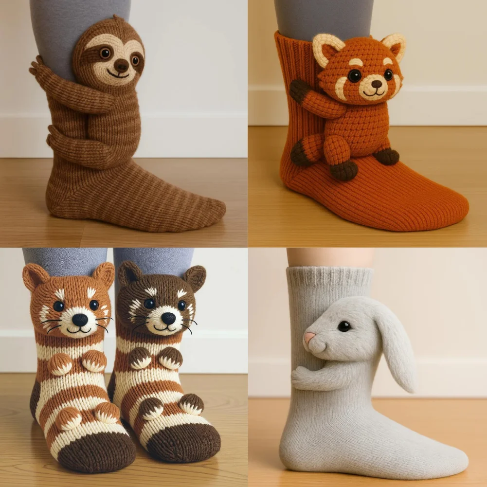 

3D Knitted Animal Socks Cute Cozy Fuzzy Thick Warm Crew With 3D Ears For Women Teens Kids Home Winter Holiday Gift Christmas