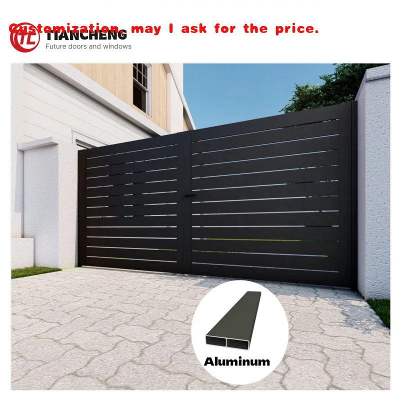 custom.Modern Aluminum Swing Gate: Horizontal/Vertical Slat Design with Remote-Controlled Automatic Operation