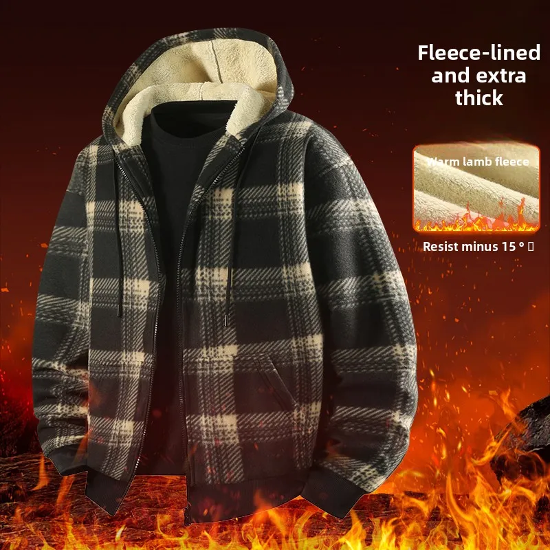 

Winter Lamb Wool Jacket New Fashionable Men's Casual Hooded Plaid Jacket Jackets for Men