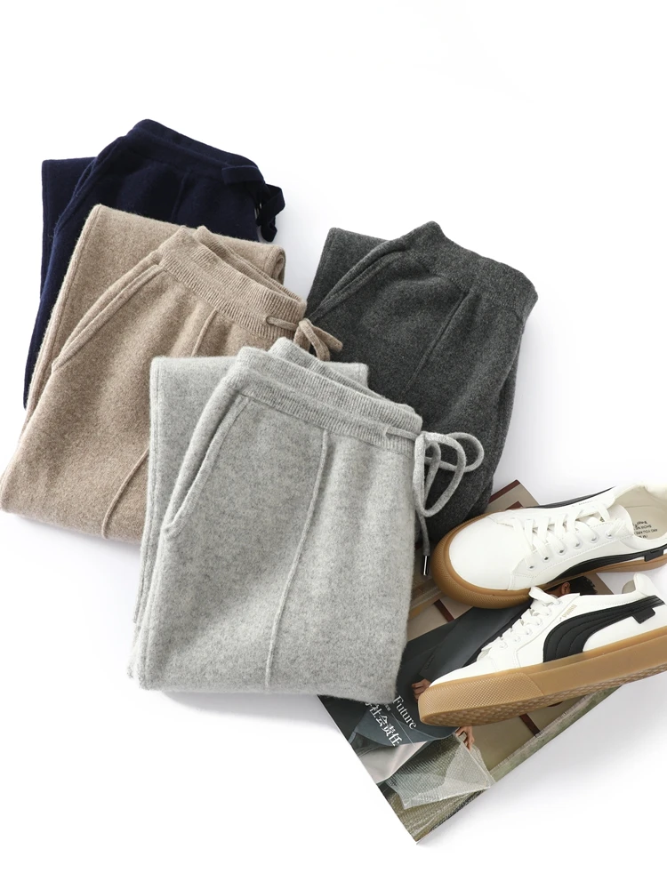

Choice 100% Merino Wool Men Knit Trousers Classic Autumn Winter Thick Pencil Pants Soft Warm Cashmere Pants Smart Casual Pants