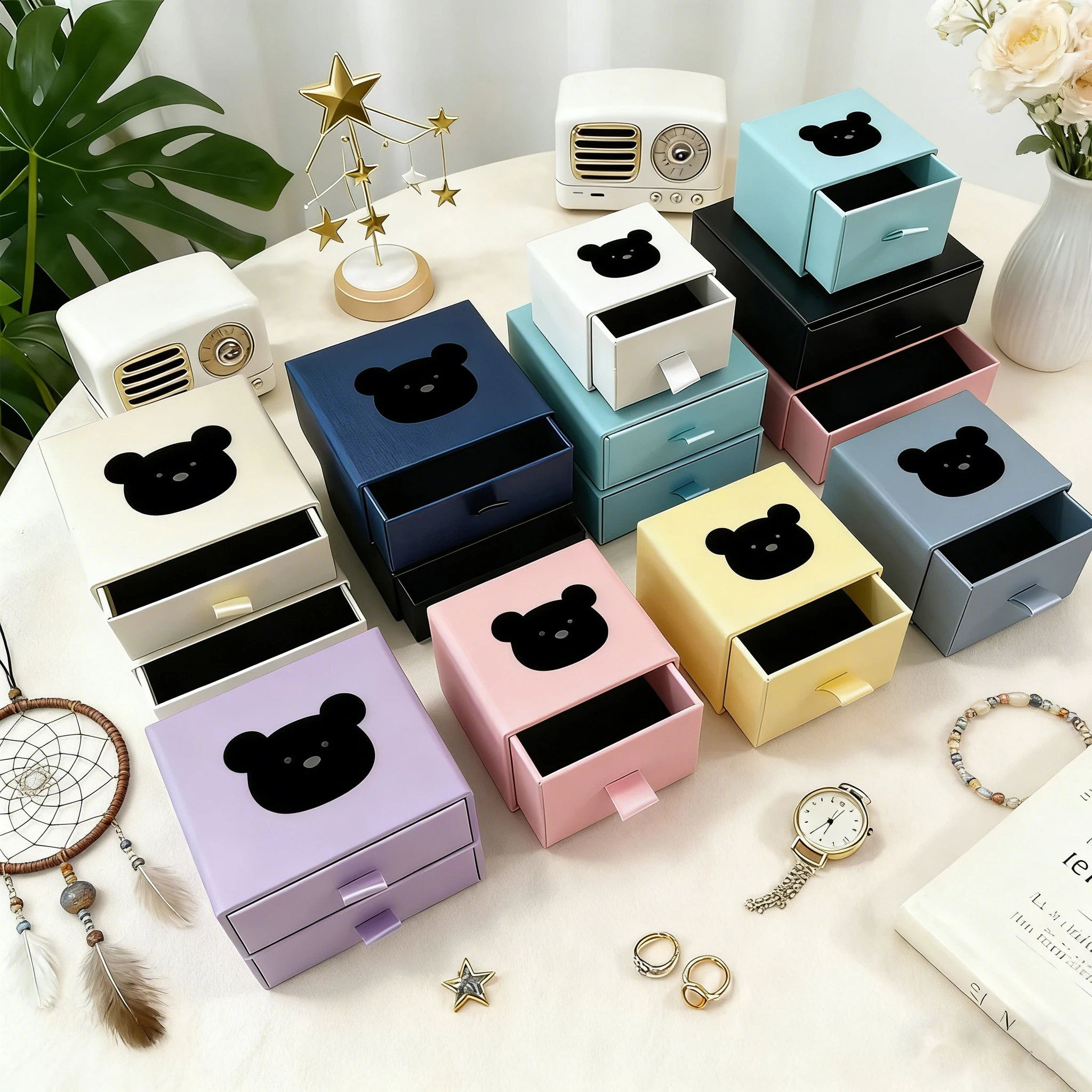 

Wholesale 100 Custom Logo Beige White Paper Drawer Jewelry Boxes Necklace Pendant Earring Rings Box Wedding Gift Organizer Case