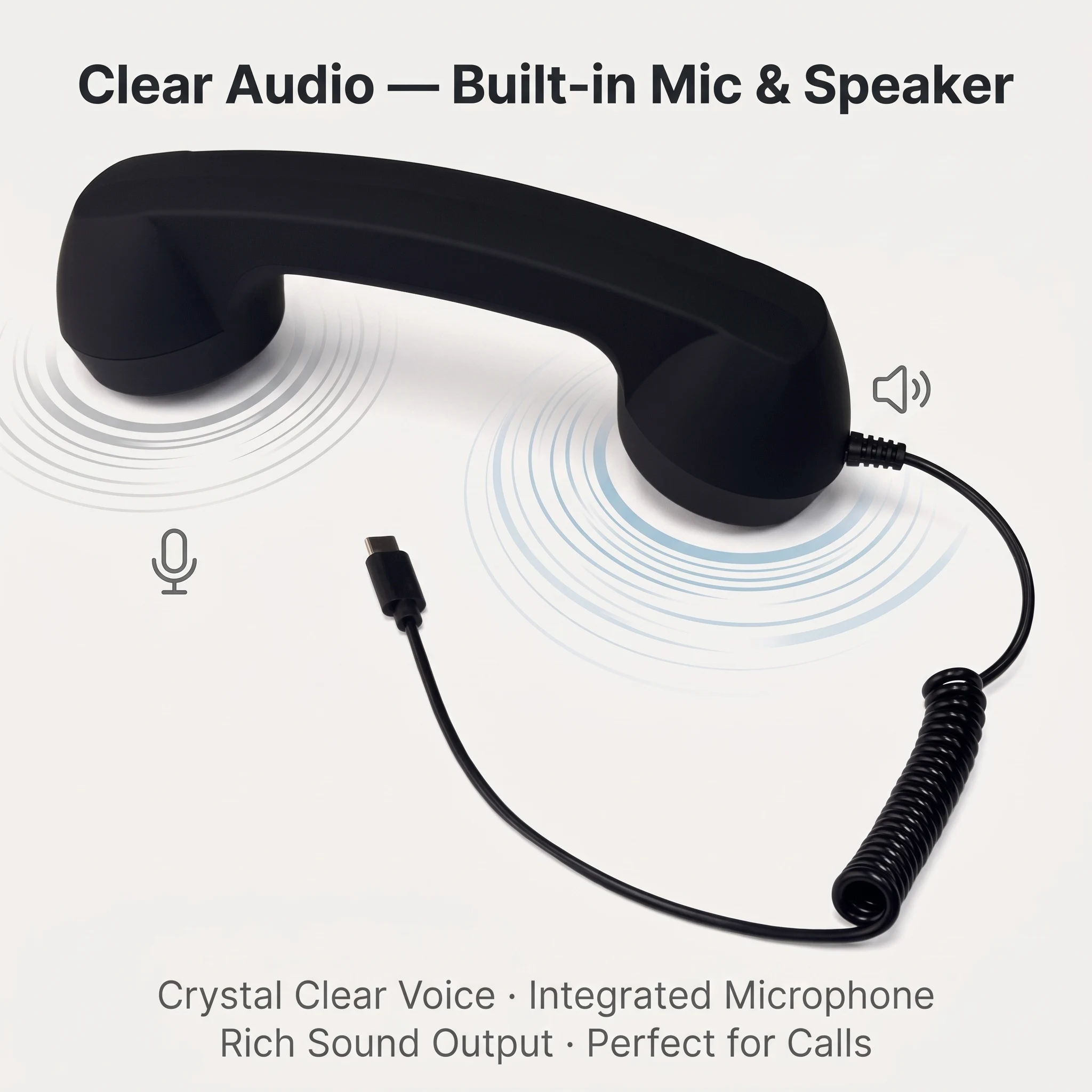 For Type C For Retro Phone Handset Wired Telephone For Smartphone Tablet Clear Call Audio Spiral Cable ABS Desktop Office Home