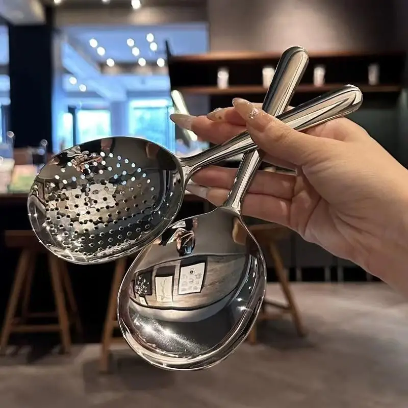 Stainless Steel Ladles For Serving Soup Rice Serving Spoon Drain Hole Heat Insulated Handle Kitchen Utensils For Daily Use