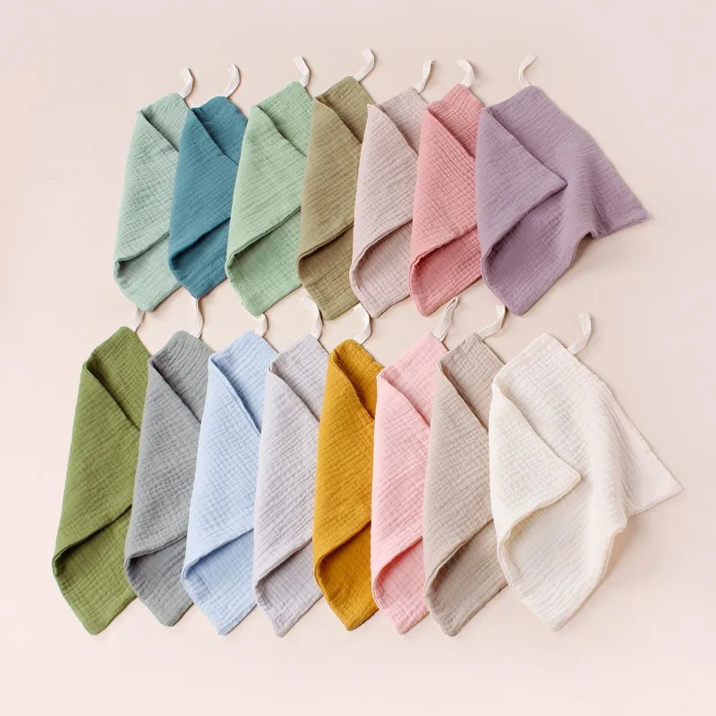 Solid Color 4‑Layer Muslin Cotton Square Towel Soft Absorbent Gauze Wipes Reusable Multi‑Purpose Handkerchief with Hanging Loop