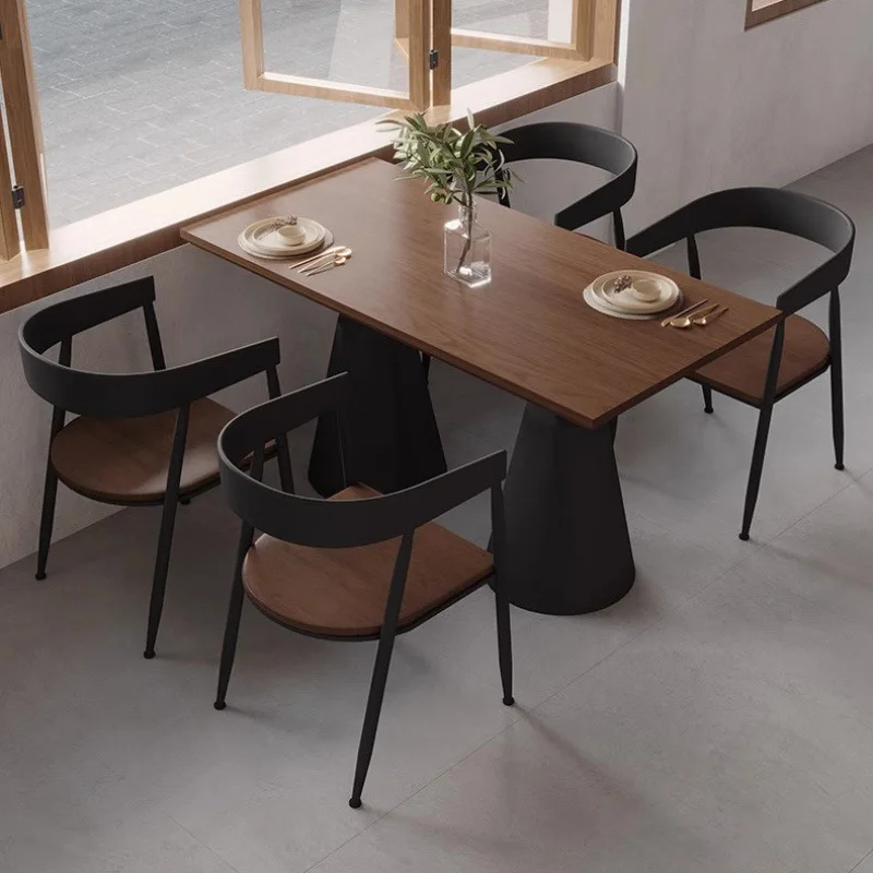 Wrought iron wood dining table and chairs combination Bar Bistro Restaurant Beverage shop BBQ