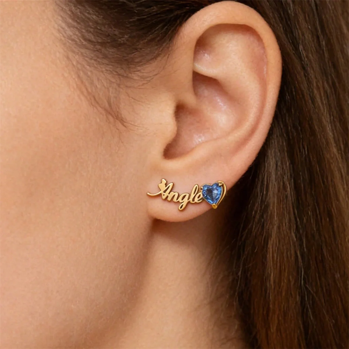 

1Pair Custom Name Earrings For Women Inlaid Heart-shaped Birthstone Zircon Personized Stainless Steel Stud Earring Jewelry Gift