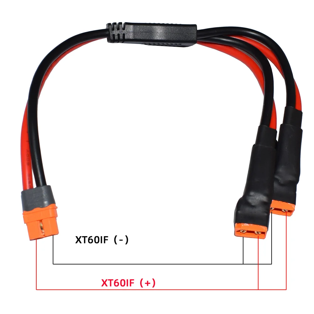For XT60 Y Splitter Cable for RC Cars Boats Drones Solar Panels 1 Female to 2 Male 30 cm 10AWG Main 12AWG Branch Wiring