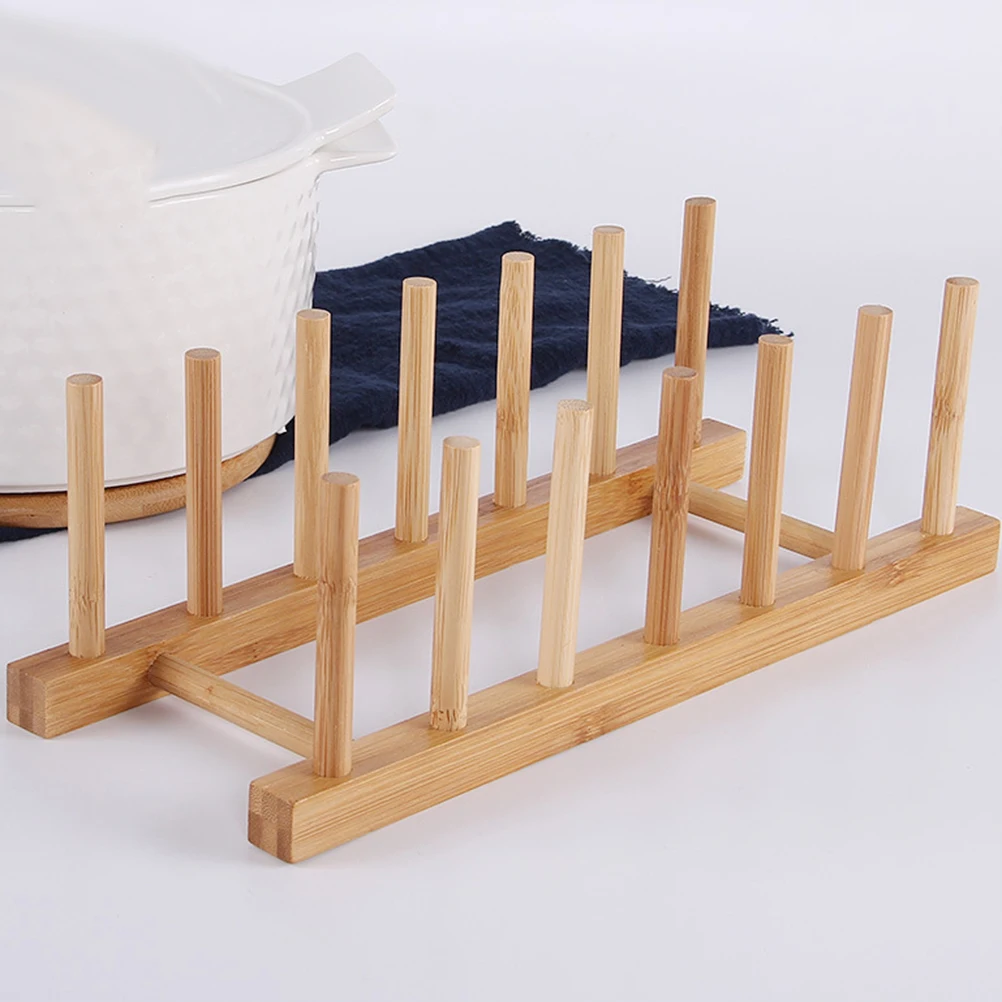 

2pcs Dish Shelf Drying Drainer Wood Drain Rack Kitchen Cabinet Organizer 3 Grids Rice Bowl Dishes Plate Rack