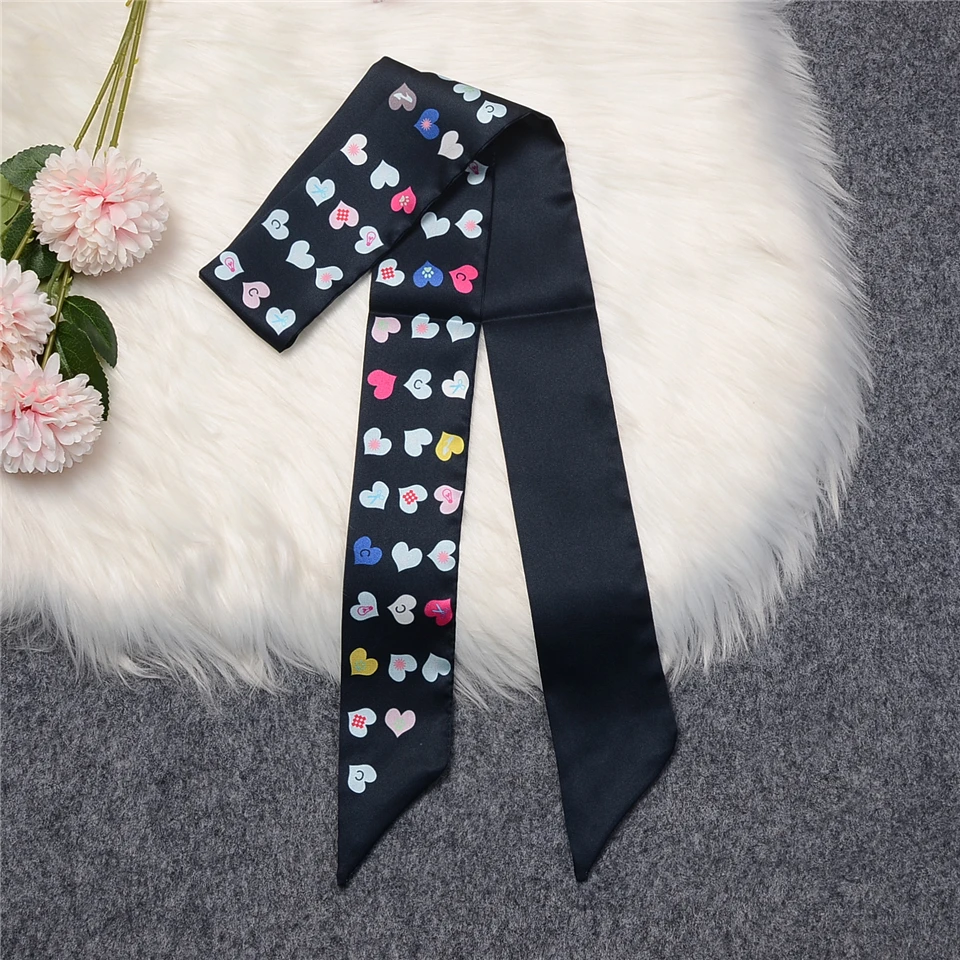 Fashion Design Heart Twill 100% Silk Scarf Women Brand Bag Scarves Wrist Towel Foulard Head Scarf Summer Neckerchief For Ladies