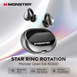 Monster Open Ear AC600 Headphones Bone Conduction EarClip Bluetooth 5.4 Earphone Multi Mic AI noise Cancelling Wireless Earbuds