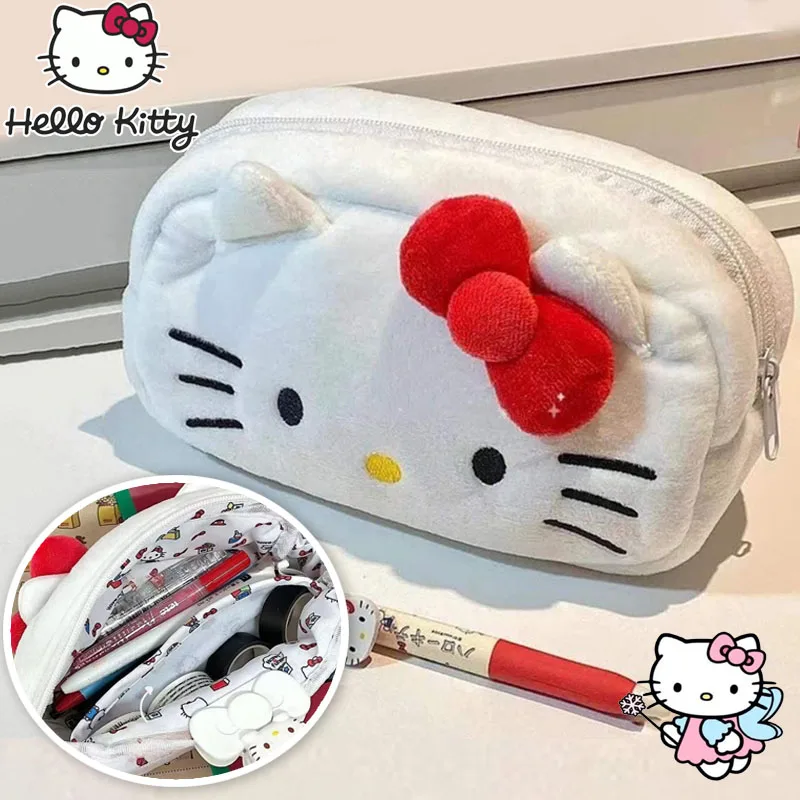 Sanrio Hello Kitty Plush Pencil Case Bag Cute Cartoon Pen Pouch Box Large Capacity Stationery Case School Supplies for Girls