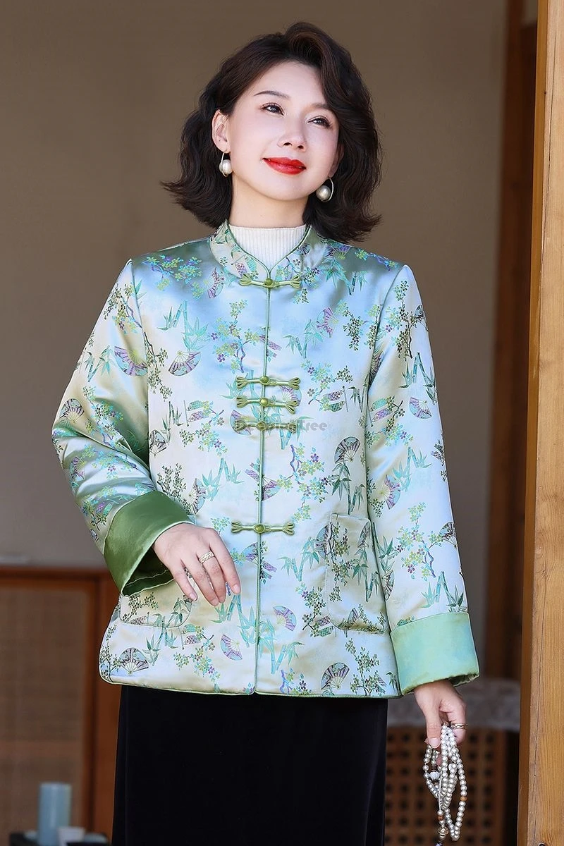 

Новая женская куртка-ципао 2025 года в традиционном китайском стиле, осенне-зимняя, свободного кроя, с жаккардовым узором, на хлопковой подкладке