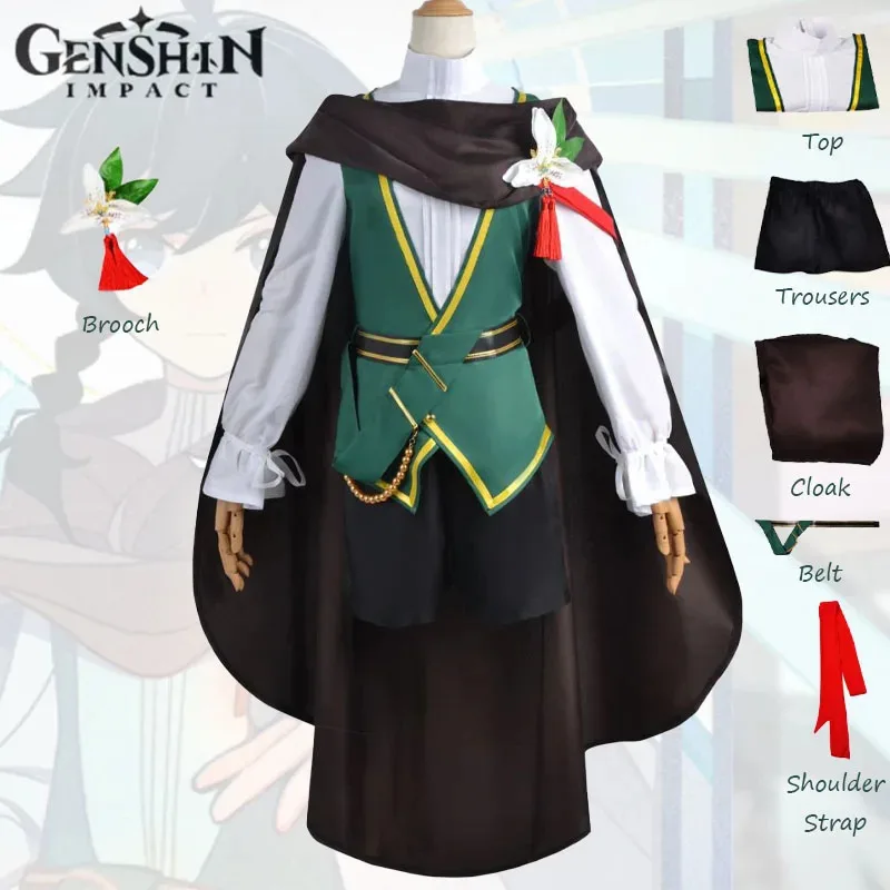 

Venti Cosplay Costumes Game Genshin Impact Friend Cloak Suits Brooch Wind God Uniform Carnival Party Outfits for Men Women Girls