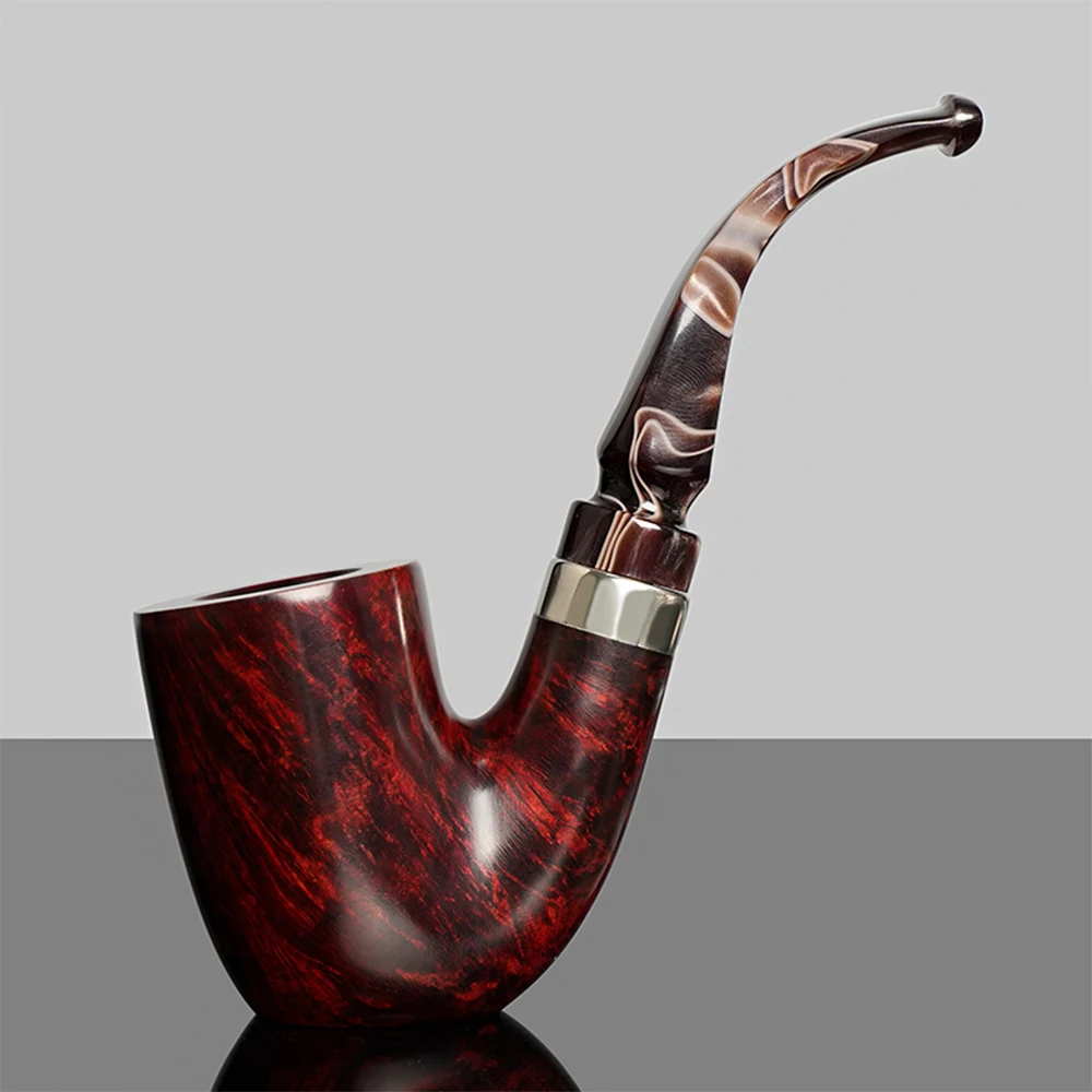 Classic Hungarian large curved tobacco pipe handmade briar wood pipe colorful acrylic pipe mouth curved handle solid wood pipe