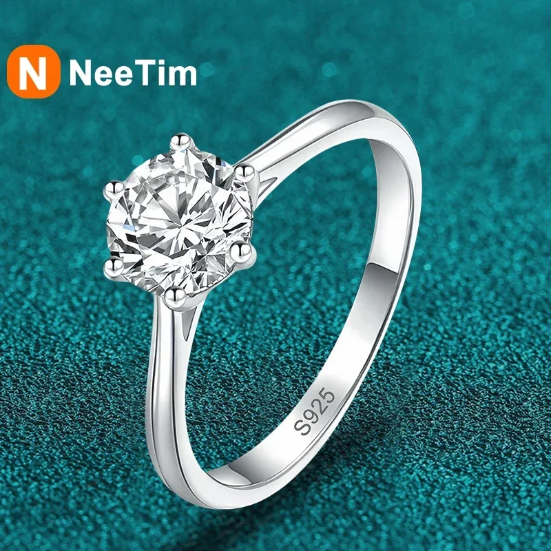 NeeTim 0.3ct 4mm Moissanite Diamond Ring for Women S925 Sterling Silver with Gold Plated Eternity Band Wedding Party Jewelry