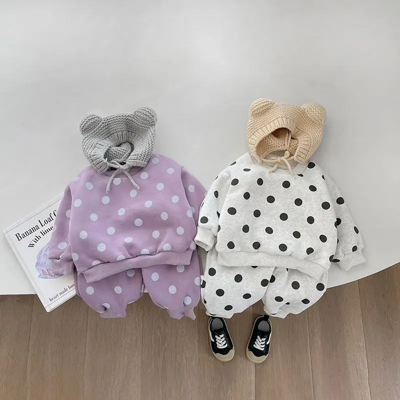 

Infant Baby Set Autumn/Winter New Style Boys' and Girls' Warm and Velvet Top+Pants Two Piece Set