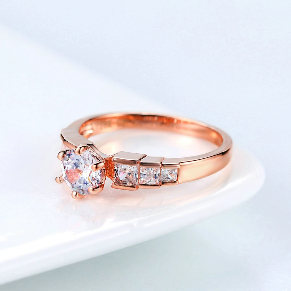 ZHOUYANG Wedding Ring For Women Rose Gold Color Six Claw Cubic Zirconia Round Cut Engagement Party Gift Fashion Jewelry R680