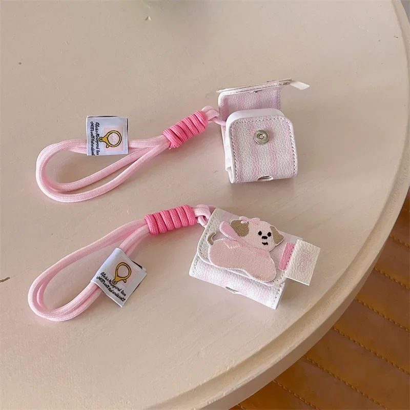 Pink Leather Puppy Case for AirPods 4 Airpod 1 2 3 Pro Pro2  Bluetooth Earbuds Charging Box Protective Earphone Case Cover