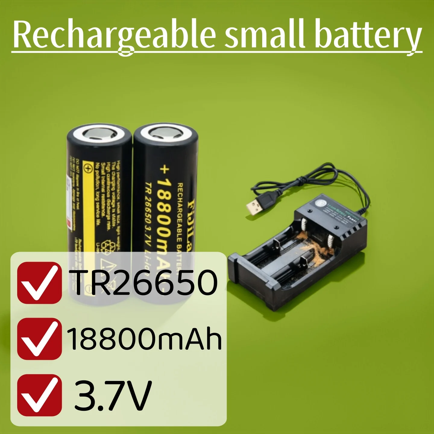 

2026 Hot Products 26650 3.7V 18800mAh Rechargeable Battery with USB Charger