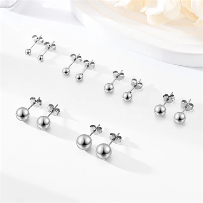 20 Stück/Set, 3 mm, 4 mm, 5 mm, 6 mm, 8 mm, Edelstahl-Kugelohrstecker, hypoallergen, zum Selbermachen von Ohrringen, Ohrringkomponenten für die Ohrringherstellung. – Detail 5