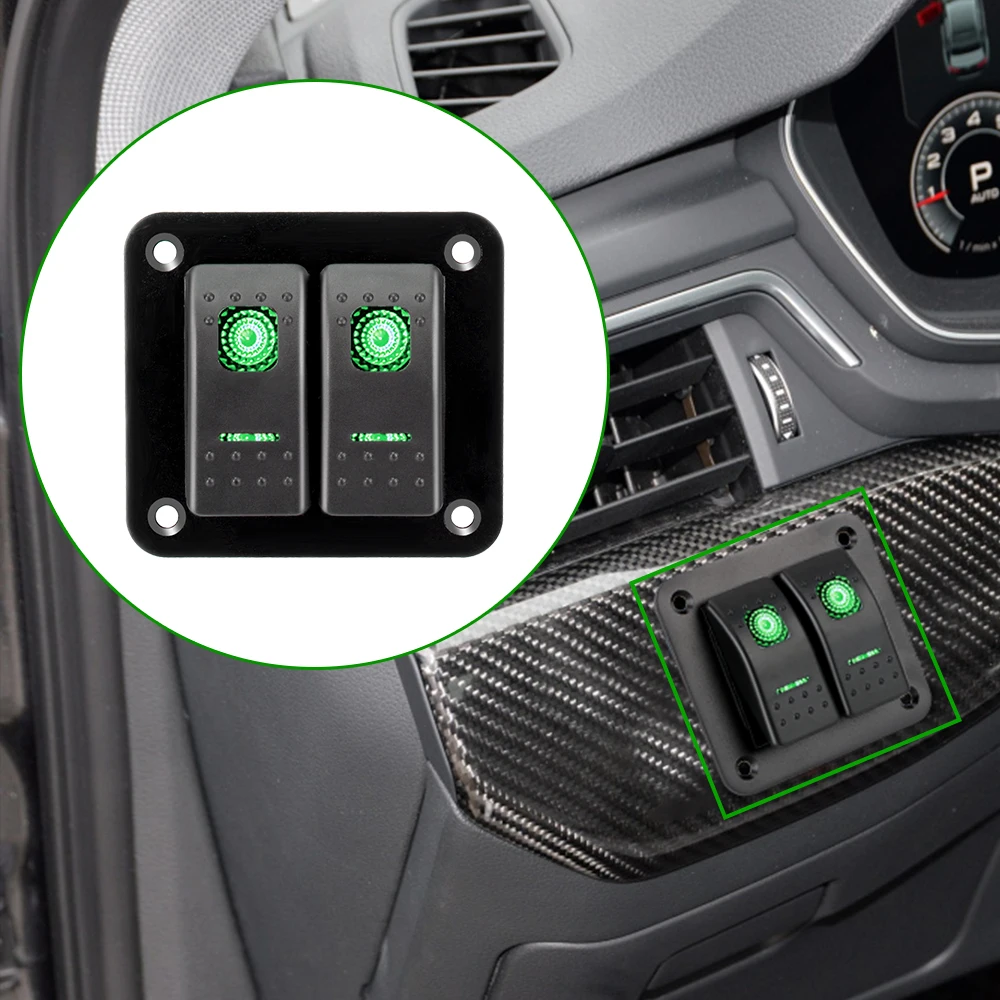 2-Gang-Wippschalterfeld, wasserdichtes LED-Schalttafel für Auto, Marine, Wohnmobil, Wohnwagen, Wohnwagen, Wohnwagen, 12–24 V, Leistungsschalter