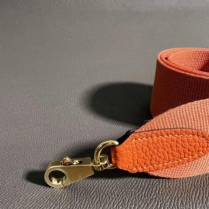 Orange Togo Cowhide 5cm Wide Canvas belt Steel Buckle Genuine Leather Hand Sewn Suitable For Kelly Bags, Shoulder Straps