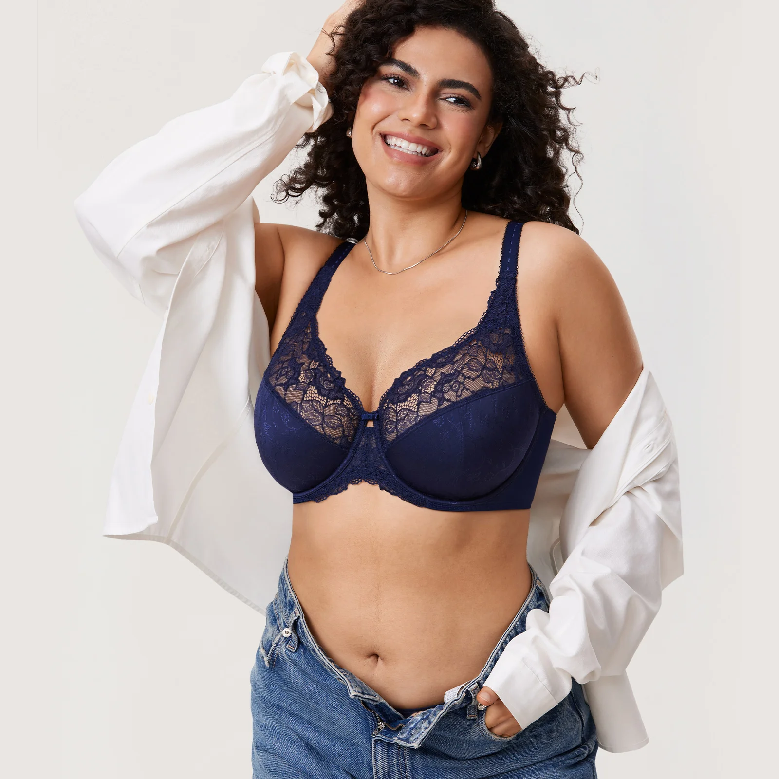 DELIMIRA reggiseno in pizzo minimizzatore taglie forti da donna a copertura totale con ferretto sfoderato floreale