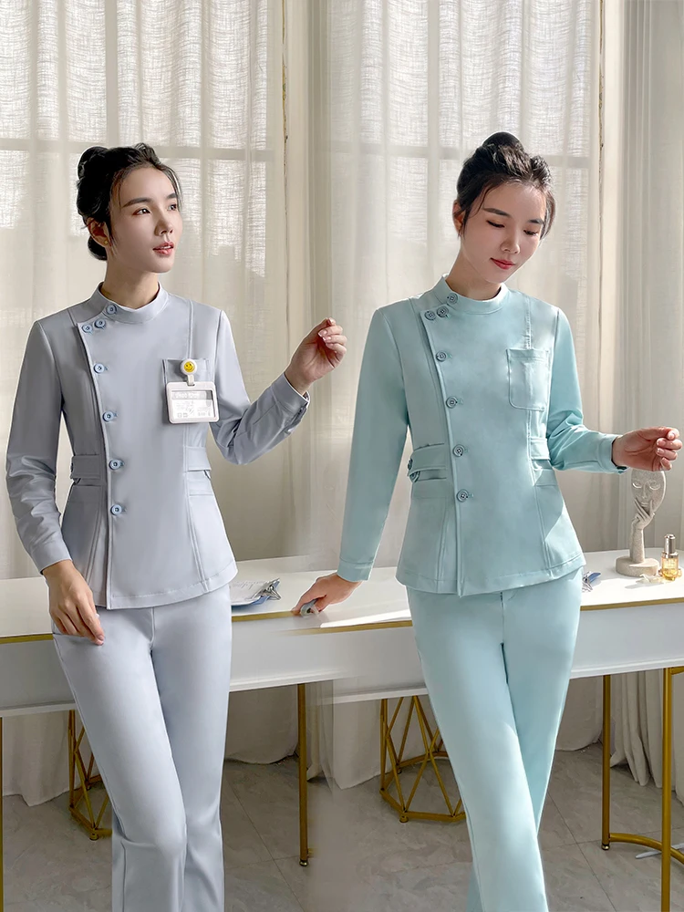 

New Dental Clinic Pharmacy Nurse Uniform Set Beauty Salon Postpartum Center Caretaker Workwear Pants Suit Polyester Material