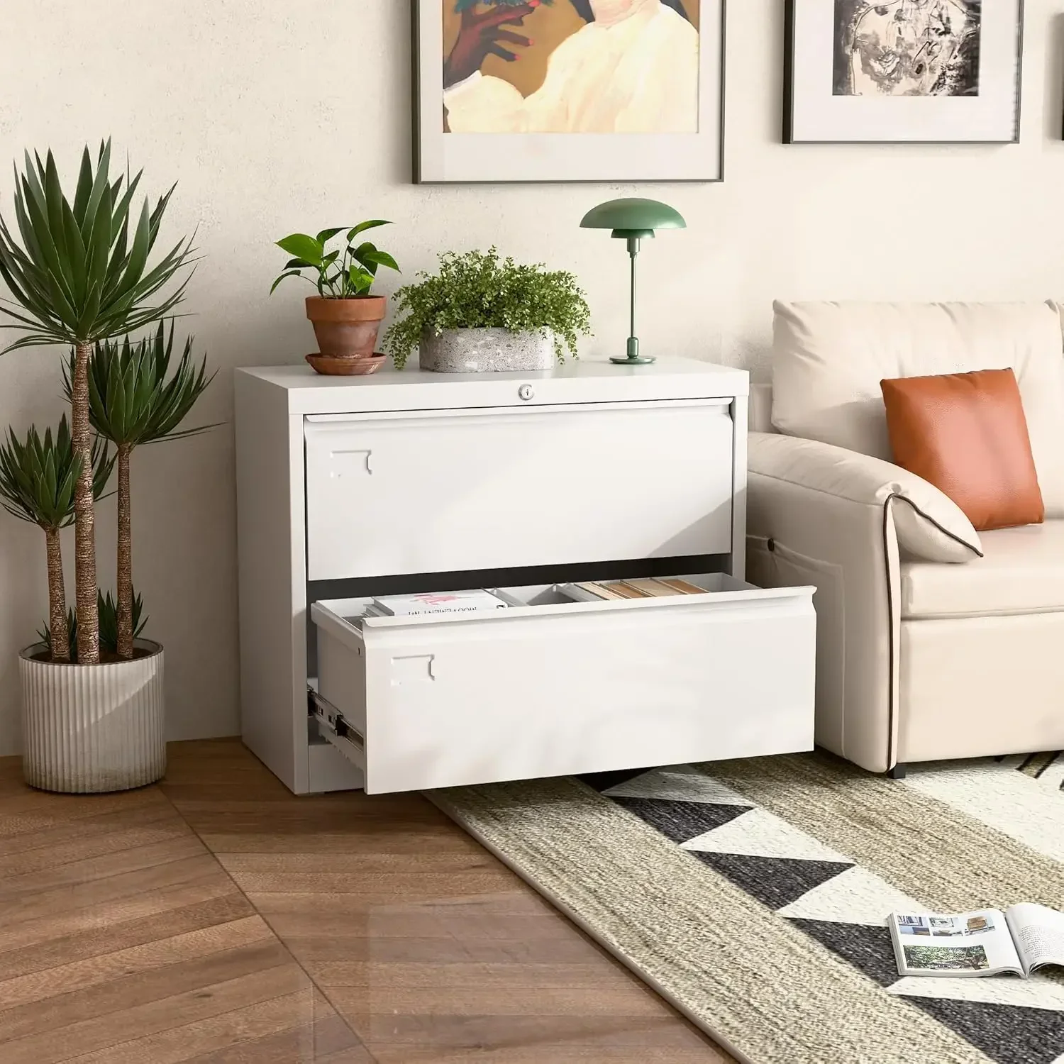 [بيع ساخن، مخزون محدود! ] خزانة ملفات جانبية ذات درجين، خزانة ملفات معدنية قابلة للقفل مع بطاقة الاسم، مناسبة للمكتب المنزلي S