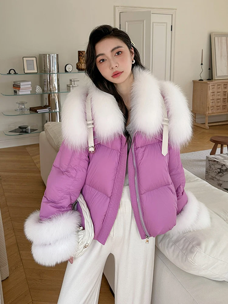 2023 Winter Women Goose Down Jacket Puffer Jackets Natural Fox Fur Collar Coats Style Luxury Female Coats