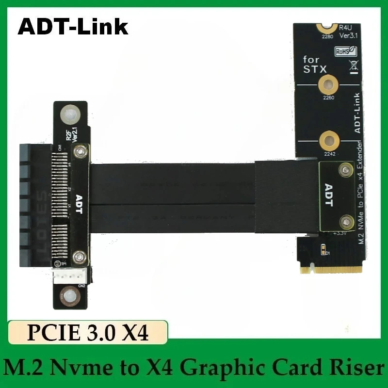 

Riser PCIe x4 3.0 PCI-E 4x To M.2 M Key 2280 Riser Card Gen3.0 Cable M2 Key-M PCI-Express Turn Right Angle Extension Cord 32Gbps