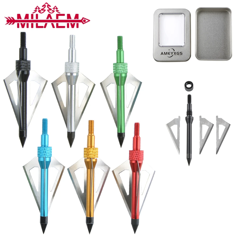 

6/12 Pcs Archery Arrowhead 100Grain Broadhead 3 Fixed Blade Point Tips with Arrow Box for Bow/Arrow Hunting Shooting Accessories