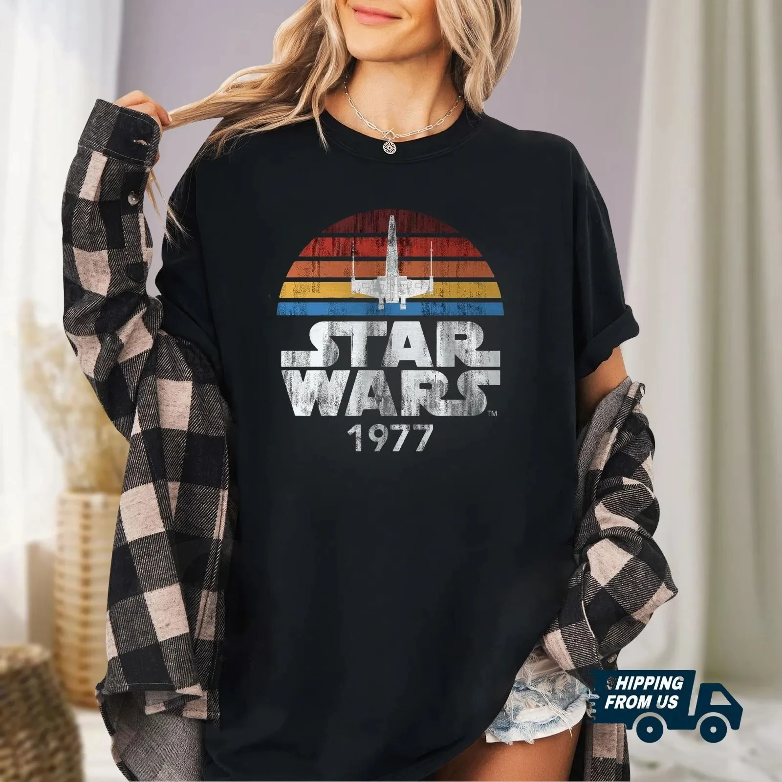 Camisetas Retro de Star Wars 1977, camiseta vintage de nave espacial, camiseta de Darth Vader, camisa unisex 100% algodón, top de calle