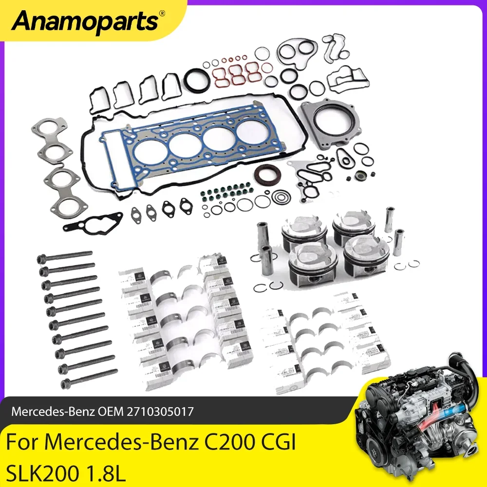 Engine Parts Overhaul Gasket Set Piston Head Bolt Bearing Kit Fit 1.8 L M271 For 07-17 Mercedes-Benz C200 CGI SLK200 1.8L L4 GAS