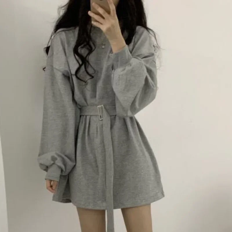 

Slimming Loose Spring Plus Size Casual Women Fashion Dress and Autumn Long-sleeved High Waist Solid Sweater Dress Korean Dress