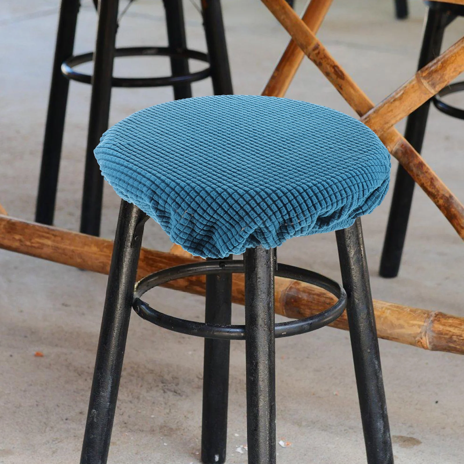

Stool Polyester Home Use Protector Blue Indoor Footstool Garden Office Round Chair Home Use Cover Chair Protector