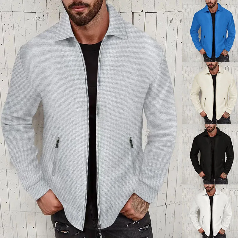 

Stylish, Trendy, Comfortable and Casual Waffle-Knit Long-Sleeve Zip-Up Men's Jacket – High-Street Casual Men's Autumn Outerwear