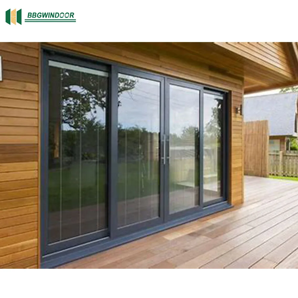 Lukliving Customized Aluminum Wood Texture with Double Insulated Glass for Modern Homes Aluminium Clad Wood Sliding Door