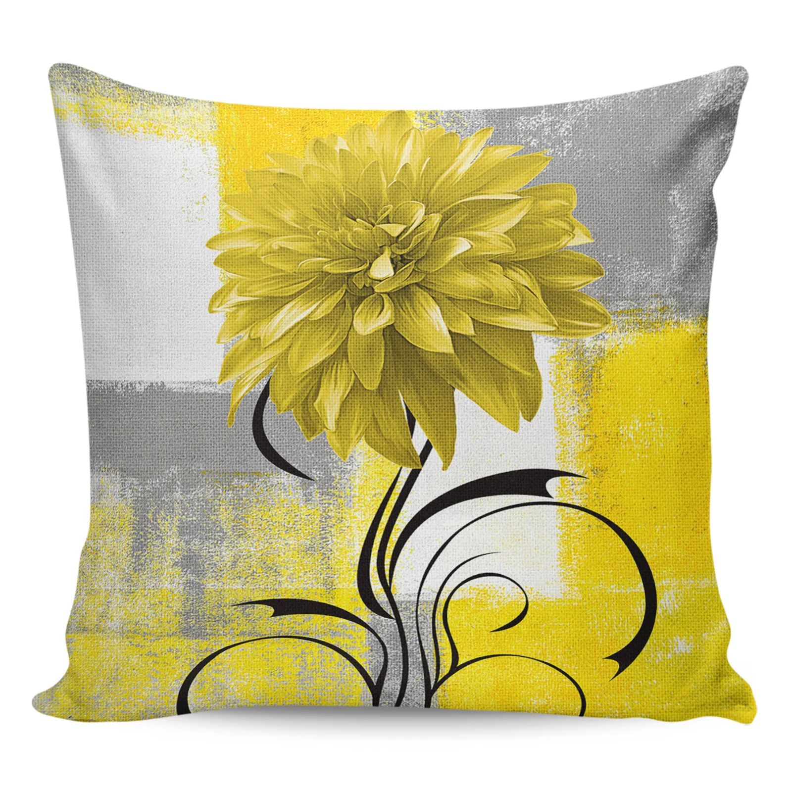 2/4PCS Waterproof Pillow Cover Dahlia Oil Painting Abstract Texture Plant Yellow Flower Pillowcase Home Decor Sofa Cushion Cover