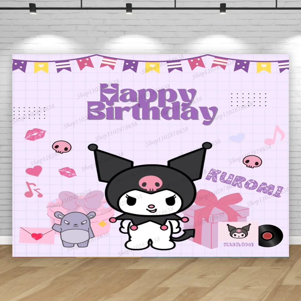 Kuromi-telón de fondo con temática de Hello Kitty para niños y niñas, cartel decorativo para fiesta de primer cumpleaños, Baby Shower, estudio