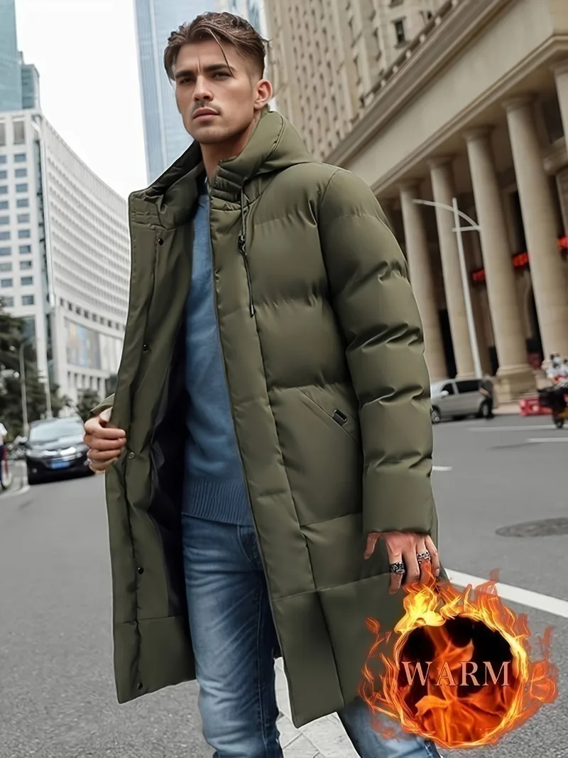 سترات شتوية للرجال بغطاء للرأس بسحاب كامل مبطنة - معطف مقاوم للرياح مع سحاب كامل الطول - ملابس خارجية للطقس البارد للتزلج