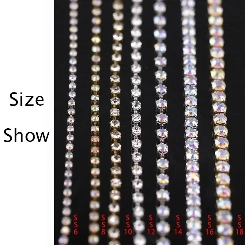 1Yard 10Yards/roll SS6-SS16 Glitter Crystal Rhinestone Chain Sew-On Glue-On For Clothes DIY Garment Accessories trim Cup Chain